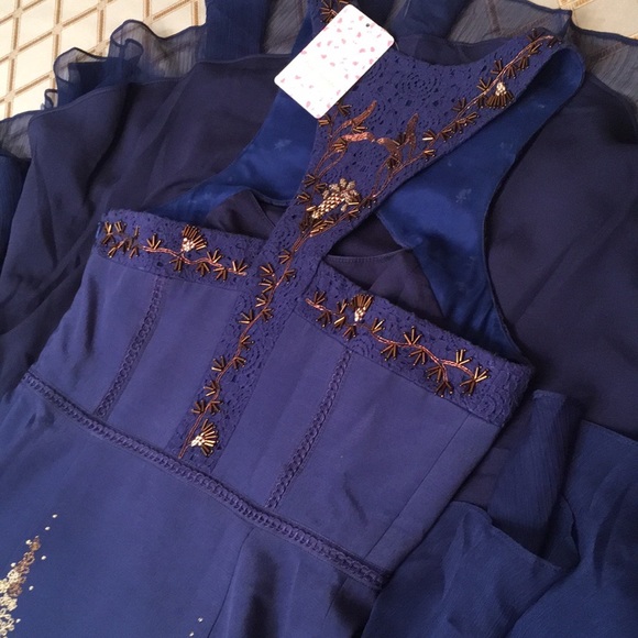 Beautiful Free People Dream Garden Embroidered  Blue Dress Sz.2 - Picture 11 of 15
